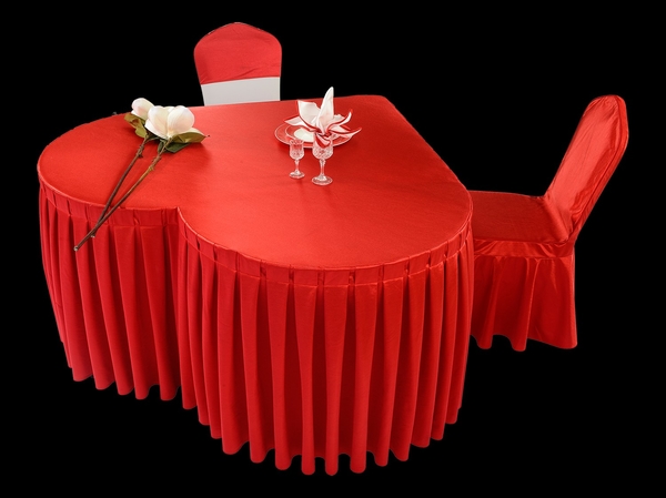 贡丝锦中国红心形桌套婚宴主桌婚礼仪式订婚宴爱心桌布-