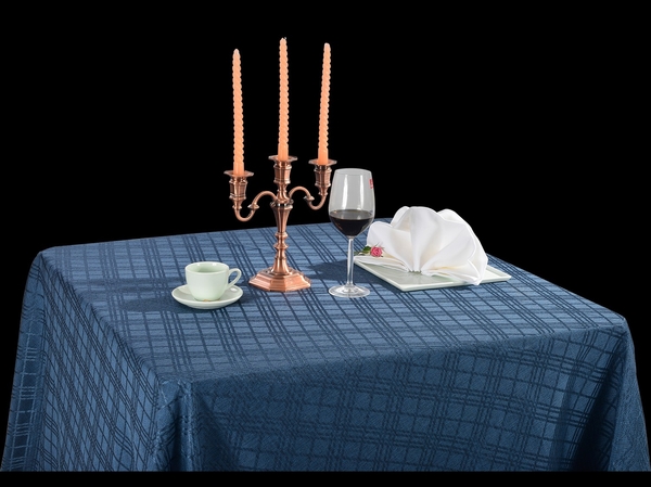 亚麻青格方圆角桌布西式桌布西餐桌布-